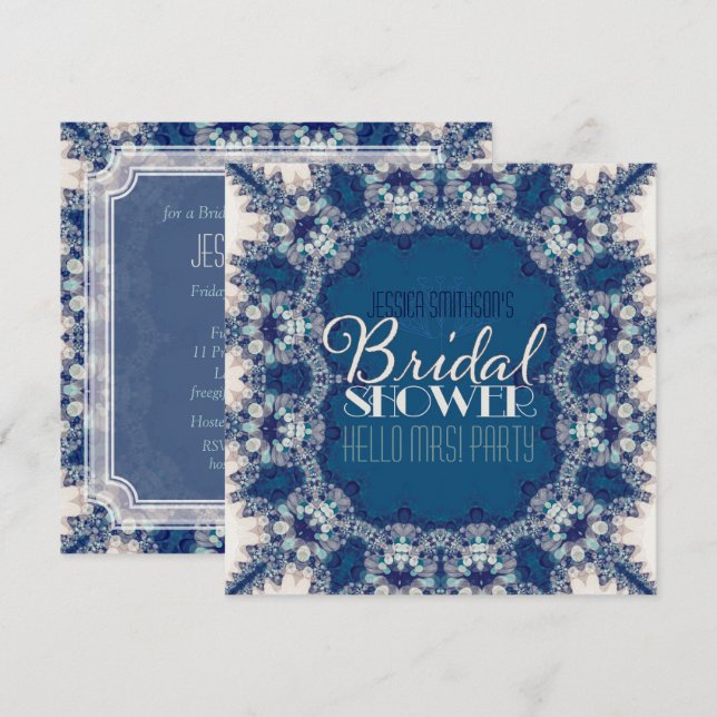 Invitation Marine Bleu + Creme Délice Bridal Shower Invitatio (Devant / Derrière)