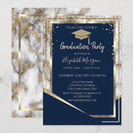 Invitation Marine Bleu Diamants Or Casquette marbre gradué