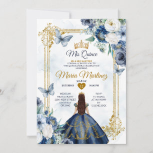 Invitation Marine Bleu Et Blanc Floral Princess Quiñceanera