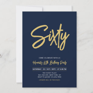 Invitation Marine bleu et or   Chic Soixante 60e fête d'anniv