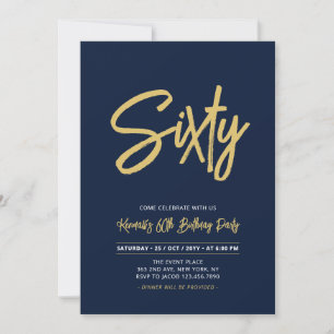 Invitation Marine bleu et or   Chic Soixante 60e fête d'anniv
