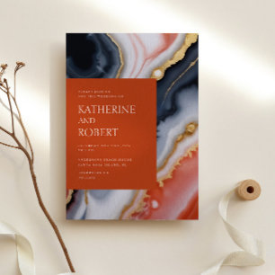 Invitation Marine Bleu Et Orange Agate Mariage Moderne
