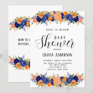 Invitation Marine Bleu et Orange Baby in Bloom Baby shower