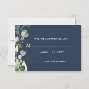 Invitation Marine Bleu Eucalyptus Vert RSVP Simple