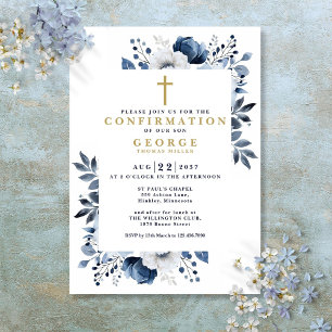 Invitation Marine Bleu Floral Botanique Moderne Confirmation