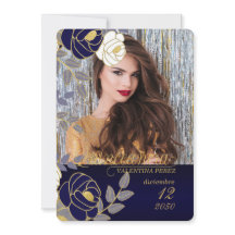 Marine bleu Floral espagnol Quinceanera avec photo