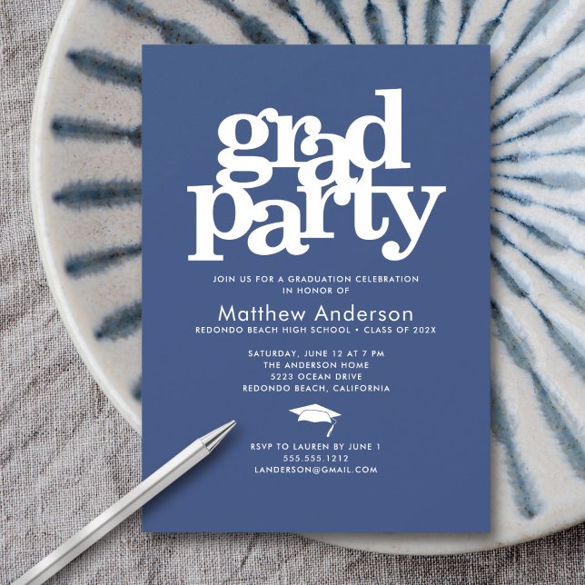 Invitation Marine bleu grand parti moderne audacieuse typogra (Créateur téléchargé)