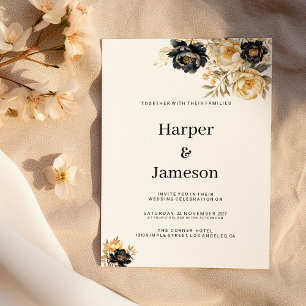 Invitation Marine bleu ivoire blanc or peony Mariage floral