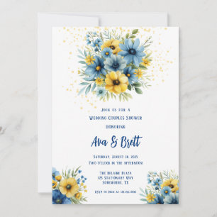 Invitation Marine Bleu Jaune Floral Or Mariage Couple Douche