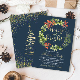 Invitation Marine Bleu Merry Bright Holly Berries Fête