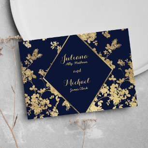 Invitation Marine bleu or dentelle florale luxe RSVP Invitati