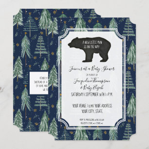Invitation Marine Bleu Ours Bois Forêt Bébé Garçon Douche