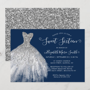 Invitation Marine Bleu Parties scintillant en argent Robe dou