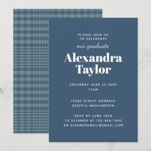 Invitation Marine Bleu Plaid Masculine Man Graduation Party