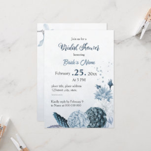 Invitation marine bleu poussiéreux fleurs nuptiale
