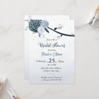 Invitation marine bleu poussiéreux fleurs nuptiale