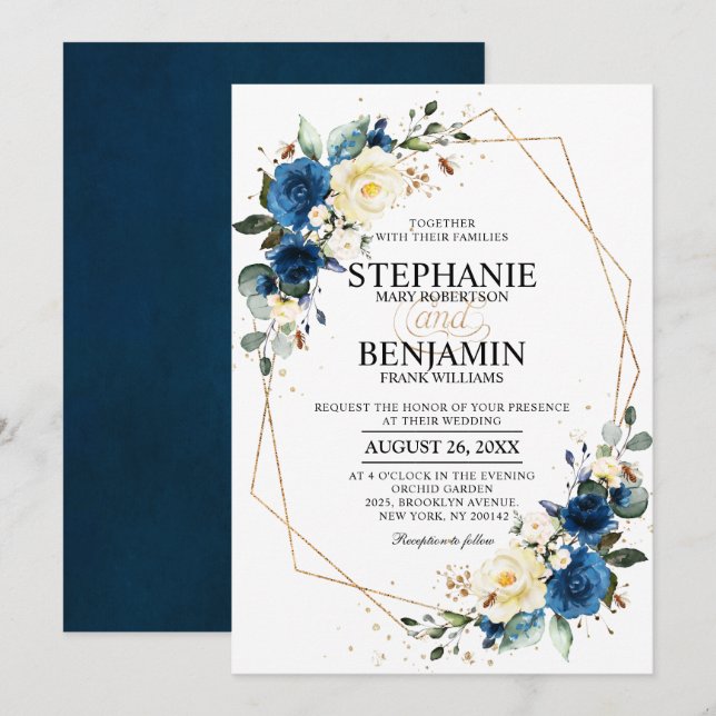 Invitation Marine bleu rose jaune Boho Mariage géométrique In (Devant / Derrière)