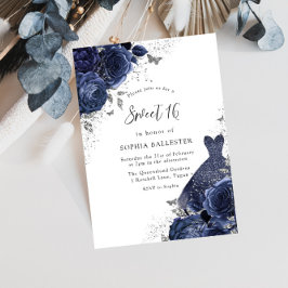 Invitation Marine Bleu Roses & Robe Argent Doux 16 Partie
