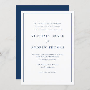 Invitation Marine Bleu Simple Typographie Mariage officiel