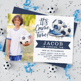 Invitation Marine Bleu Soccer Enfants Aquarelle Photo
