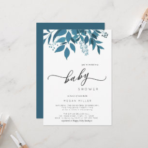 Invitation Marine Bleue Botanique   Baby shower d'hiver de sc