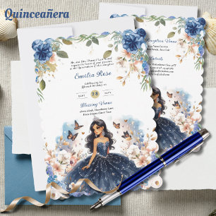 Invitation Marine Bleue Quinceanera Robe Papillons Floraux