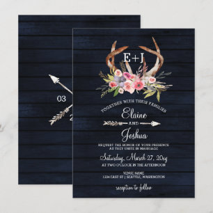 Invitation Marine Blooming Antlers Pays Chic Mariage