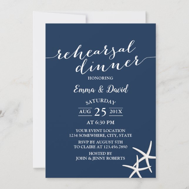 Invitation Marine Blue Beach Mariage Starfish Rehearsal Dîner (Devant)