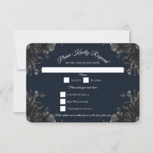 Invitation Marine Blue Black Grey Gothique Mariage RSVP Répon