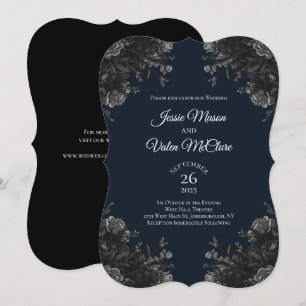 Invitation Marine Blue Black Grey Rose gothique Elégant maria