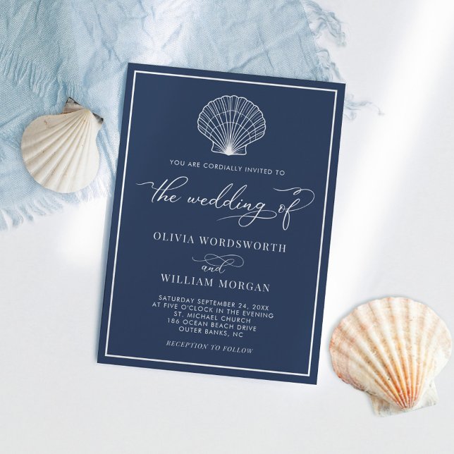Invitation Marine Blue Elegant Beach Seashell Mariage (Créateur téléchargé)