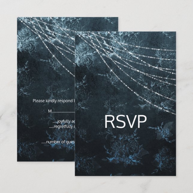 Invitation Marine Blue Elegant Mariage réponse rsvp (Devant / Derrière)