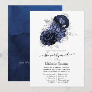 Invitation Marine Blue et Silver Floral Douche par courrier
