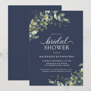 Invitation Marine Blue Eucalyptus Fête des mariées verte