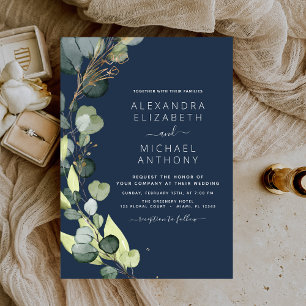 Invitation Marine Blue Eucalyptus Rustic Greenery Mariage