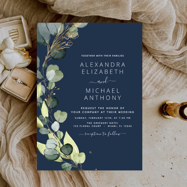 Invitation Marine Blue Eucalyptus Rustic Greenery Mariage (Créateur téléchargé)