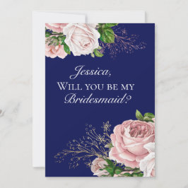 Invitation Marine Blue Floral Blush Roses Bridesmaid Invitati