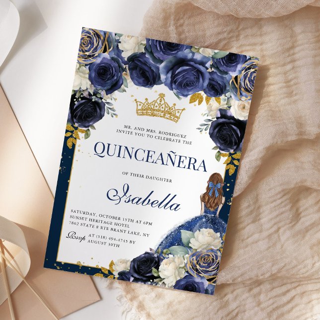 Invitation Marine Blue Floral Quinceanera Mis Quince Anos (Créateur téléchargé)