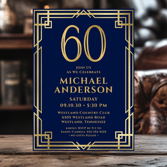 Invitation Marine Blue Gold 60th Birthday Photo (Créateur téléchargé)