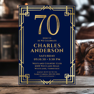 Invitation Marine Blue Gold 70th Birthday Photo