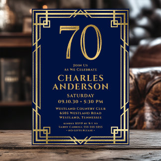 Invitation Marine Blue Gold 70th Birthday Photo