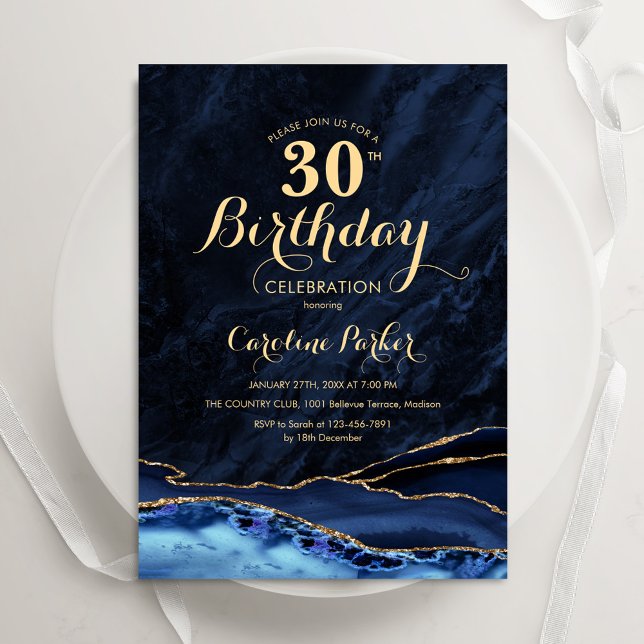 Invitation Marine Blue Gold Agate 30e anniversaire (Créateur téléchargé)