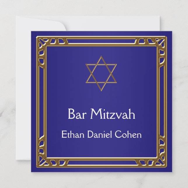 Invitation Marine Blue Gold Bar Mitzvah (Devant)