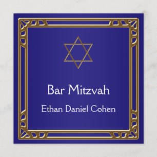Invitation Marine Blue Gold Bar Mitzvah