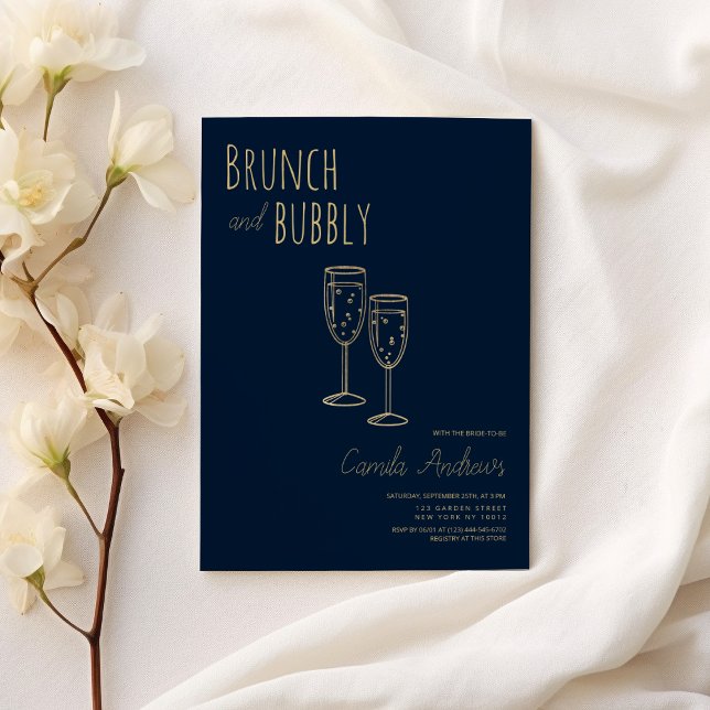 Invitation Marine Blue Gold Brunch Et Fête des mariées Bubbly (Navy Blue Gold Brunch And Bubbly Bridal Shower)