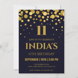 Invitation Marine Blue & Gold Confetti 11e anniversaire Invit