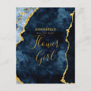 Invitation Marine Blue Gold Foil Serez-Vous Ma Flower Girl