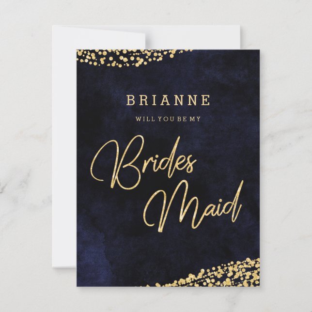 Invitation Marine Blue & Gold Glam Serez-Vous Ma Femme D'Accu (Devant)