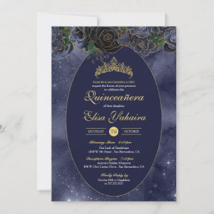 Invitation Marine Blue Gold Luxury Elegant Quinceanera