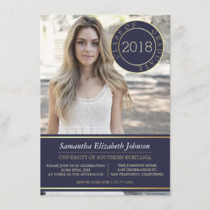 Invitation Marine Blue & Gold  Parti de la graduation photo